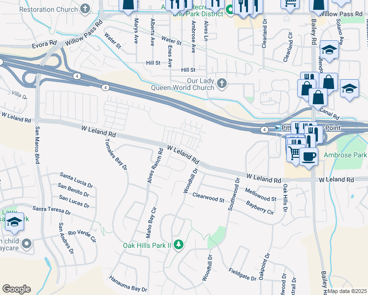 map of restaurants, bars, coffee shops, grocery stores, and more near 1412 Sanctuary Street in Pittsburg