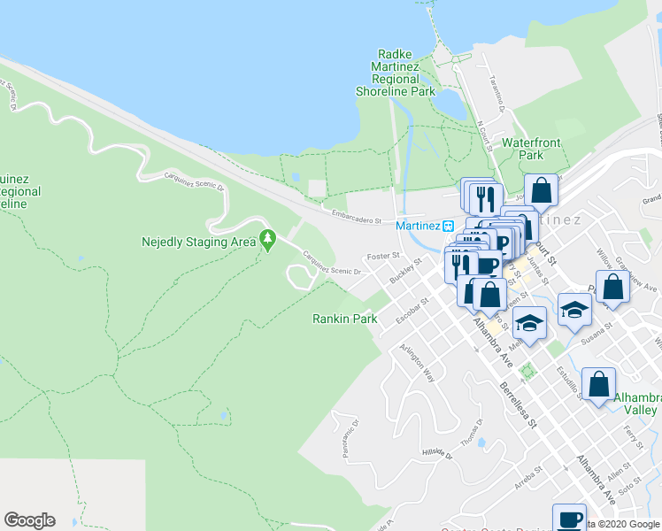 map of restaurants, bars, coffee shops, grocery stores, and more near 11 Carquinez Scenic Drive in Martinez