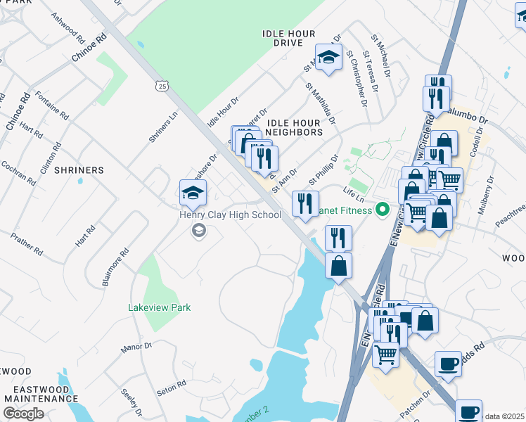 map of restaurants, bars, coffee shops, grocery stores, and more near 2160 Fontaine Road in Lexington