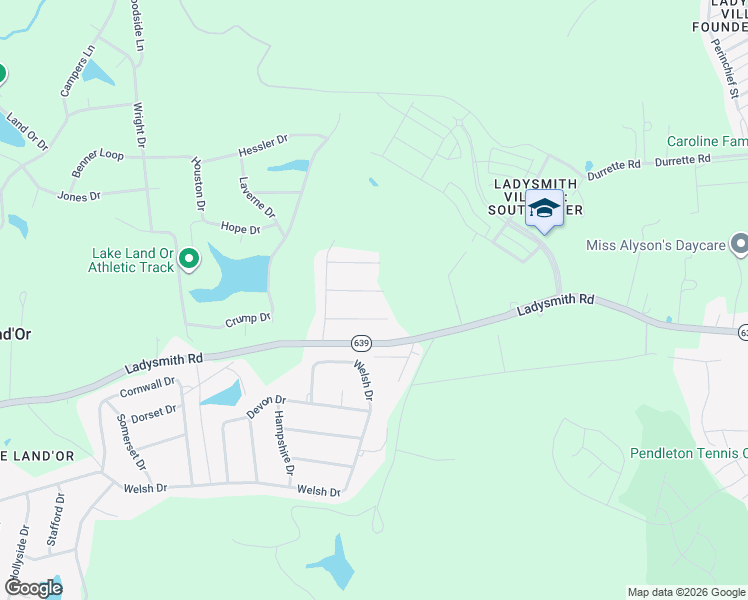 map of restaurants, bars, coffee shops, grocery stores, and more near 6196 Derby Way in Ruther Glen