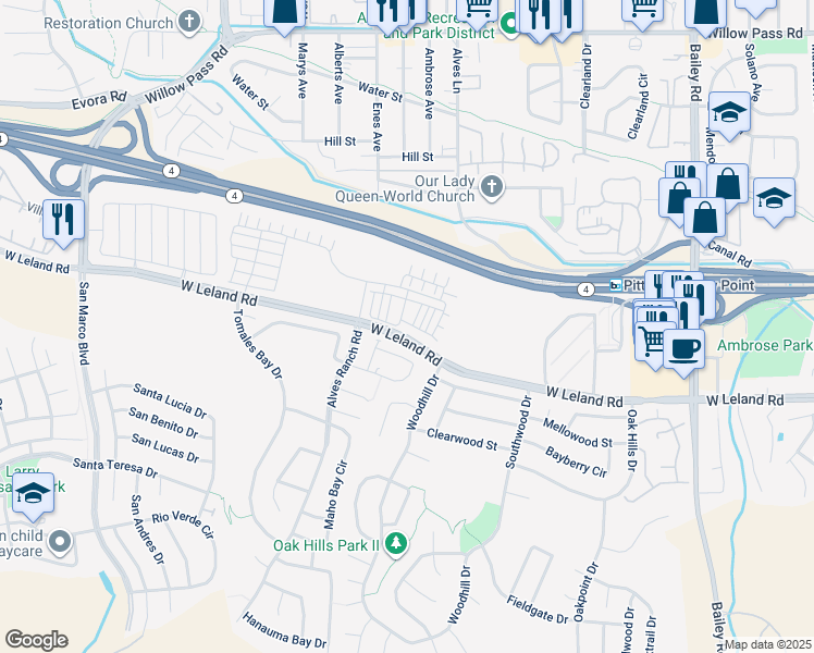 map of restaurants, bars, coffee shops, grocery stores, and more near 1412 Sanctuary Street in Pittsburg