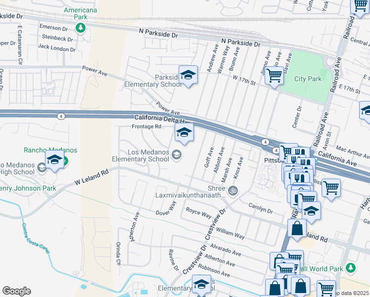 map of restaurants, bars, coffee shops, grocery stores, and more near 610 Crowley Avenue in Pittsburg