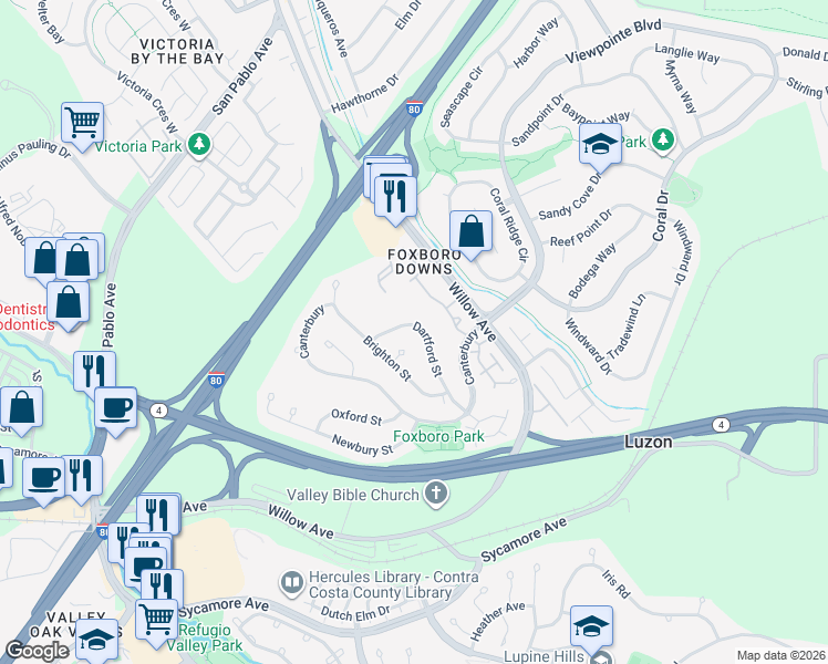 map of restaurants, bars, coffee shops, grocery stores, and more near 227 Dartford Street in Hercules
