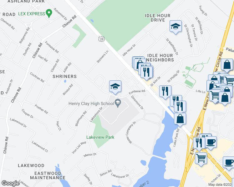 map of restaurants, bars, coffee shops, grocery stores, and more near in Lexington