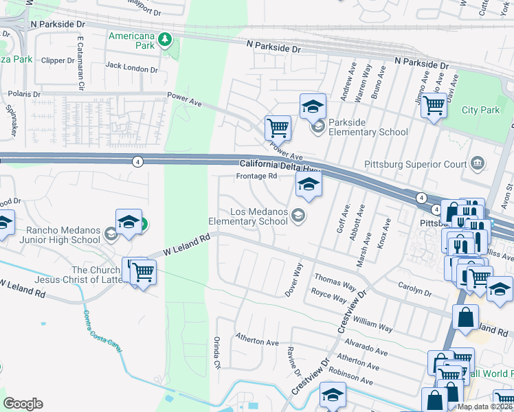 map of restaurants, bars, coffee shops, grocery stores, and more near 92 Covington Drive in Pittsburg