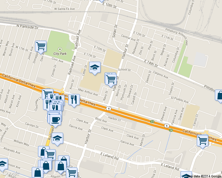 map of restaurants, bars, coffee shops, grocery stores, and more near 109 Army St in Pittsburg