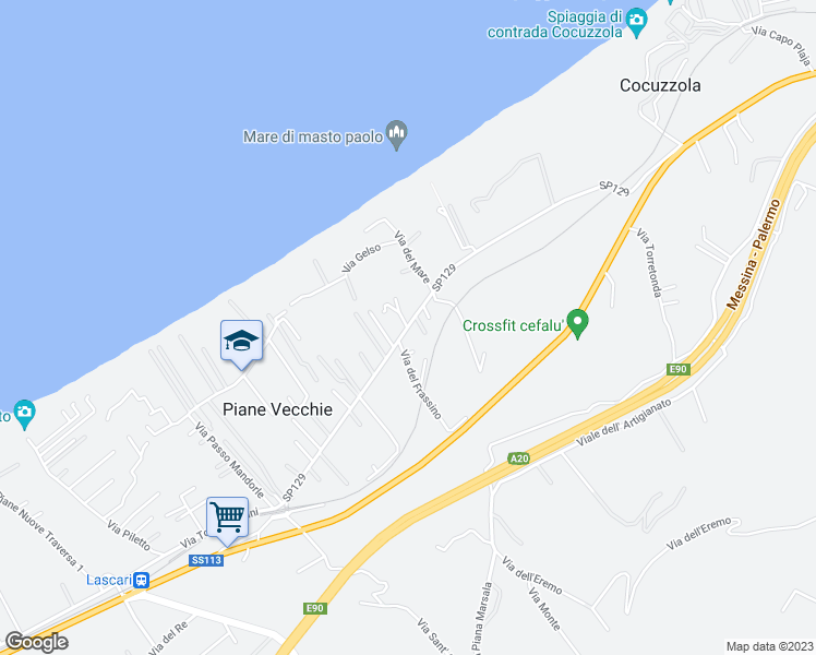 map of restaurants, bars, coffee shops, grocery stores, and more near Strada Provinciale 129 in Provincia di Palermo
