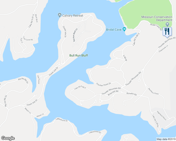 map of restaurants, bars, coffee shops, grocery stores, and more near 442 Fischer Point Drive in Camdenton