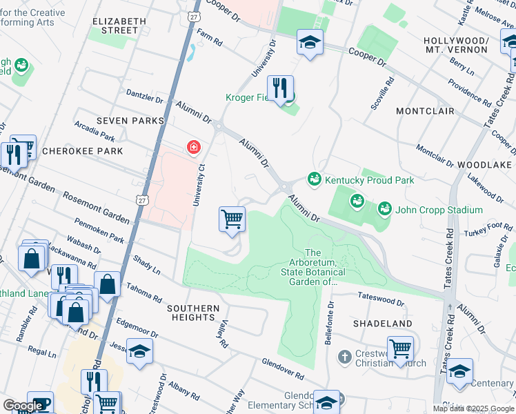 map of restaurants, bars, coffee shops, grocery stores, and more near 25 Commonwealth Street in Lexington