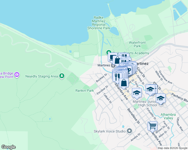 map of restaurants, bars, coffee shops, grocery stores, and more near 234 Foster Street in Martinez