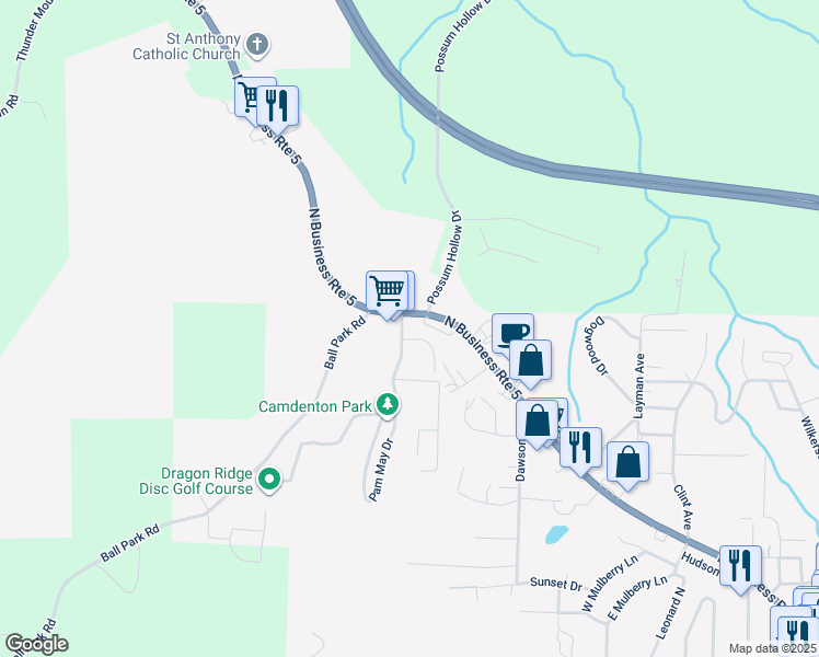 map of restaurants, bars, coffee shops, grocery stores, and more near 1157 North Business Route 5 in Camdenton