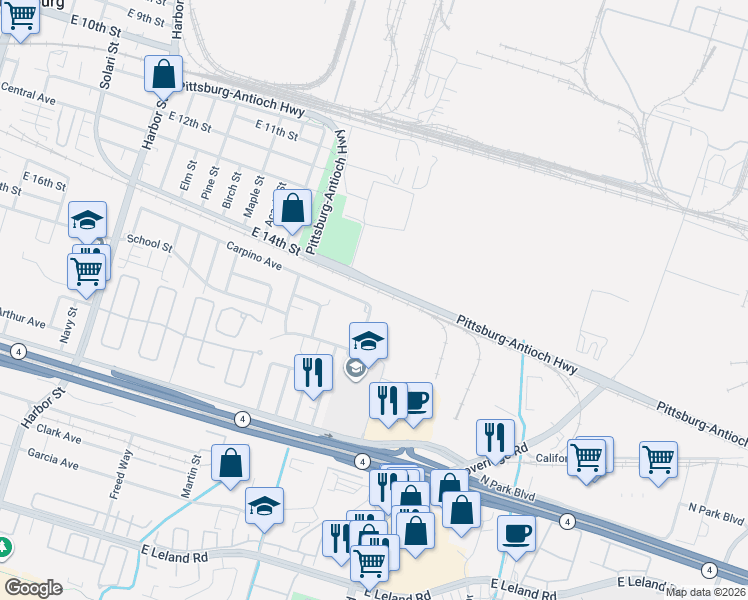 map of restaurants, bars, coffee shops, grocery stores, and more near 901 Carpino Avenue in Pittsburg