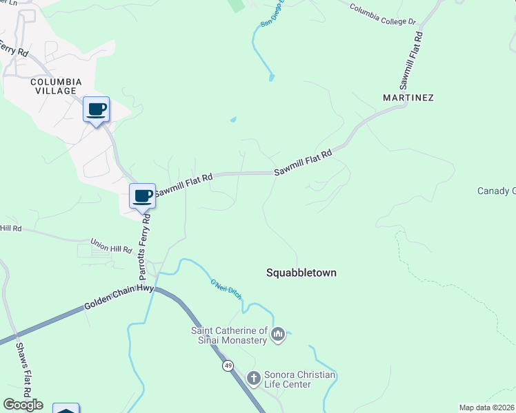 map of restaurants, bars, coffee shops, grocery stores, and more near 21917 Squabble Town Road in Sonora