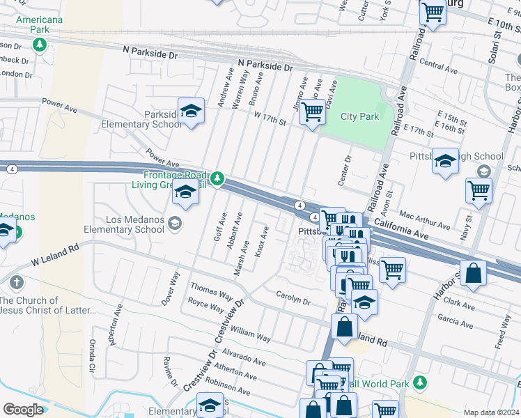 map of restaurants, bars, coffee shops, grocery stores, and more near 2111 Marsh Avenue in Pittsburg
