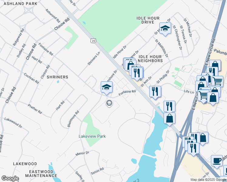 map of restaurants, bars, coffee shops, grocery stores, and more near 2101 Fontaine Road in Lexington