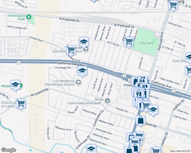 map of restaurants, bars, coffee shops, grocery stores, and more near 2122 Goff Avenue in Pittsburg