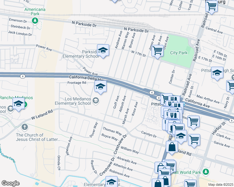 map of restaurants, bars, coffee shops, grocery stores, and more near 2122 Goff Avenue in Pittsburg
