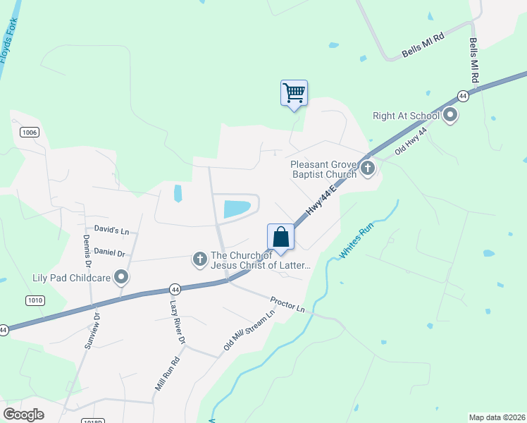 map of restaurants, bars, coffee shops, grocery stores, and more near 207 Shady Pond Lane in Shepherdsville