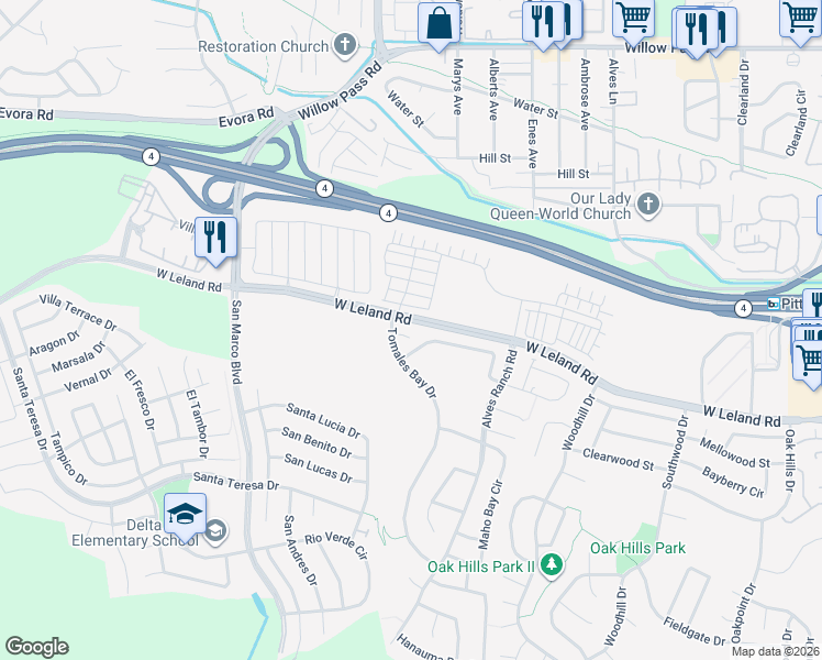 map of restaurants, bars, coffee shops, grocery stores, and more near 13 Baritan Bay Court in Pittsburg