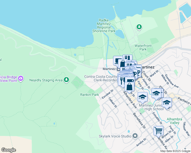 map of restaurants, bars, coffee shops, grocery stores, and more near 234 Foster Street in Martinez