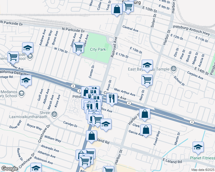 map of restaurants, bars, coffee shops, grocery stores, and more near 160 Avon Street in Pittsburg