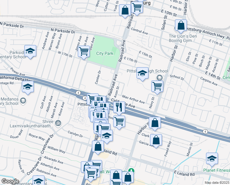 map of restaurants, bars, coffee shops, grocery stores, and more near 160 Avon Street in Pittsburg