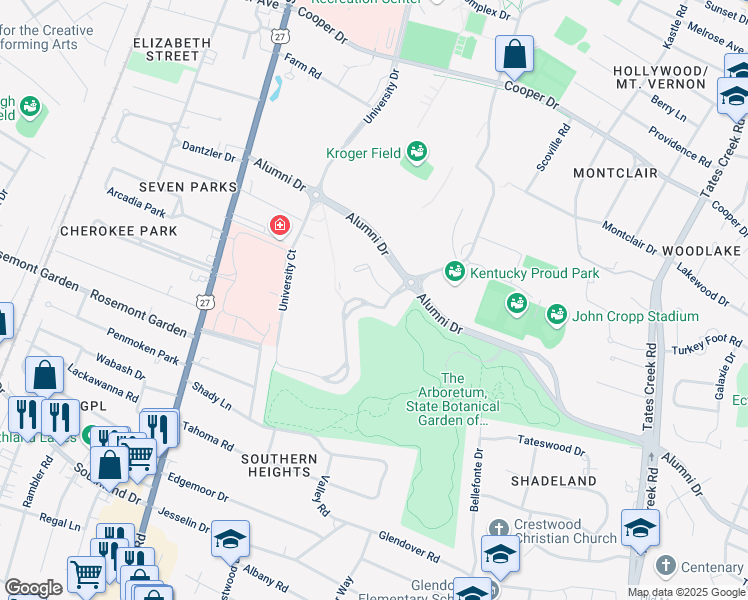 map of restaurants, bars, coffee shops, grocery stores, and more near 25 Commonwealth Street in Lexington