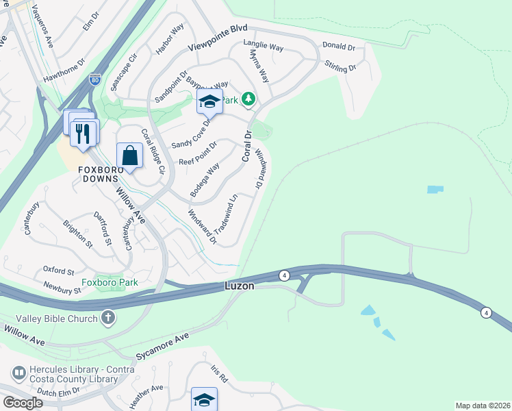 map of restaurants, bars, coffee shops, grocery stores, and more near 832 Windward Drive in Rodeo