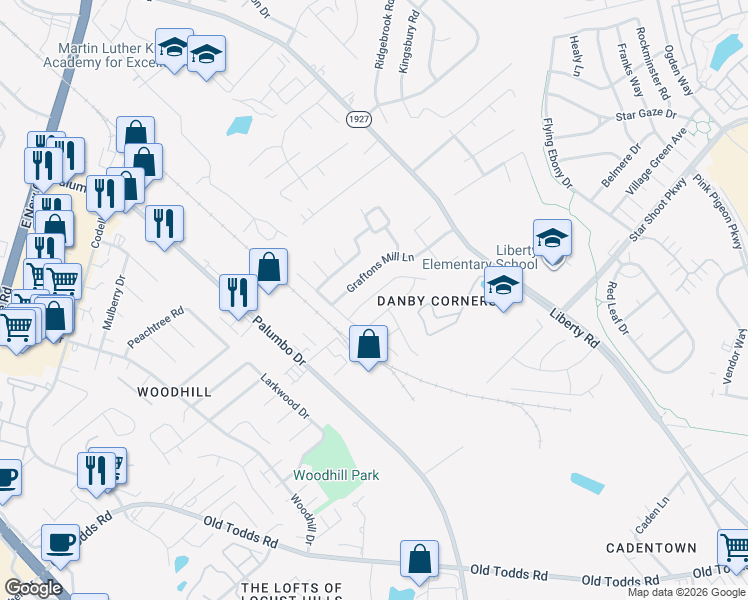 map of restaurants, bars, coffee shops, grocery stores, and more near 688 Graftons Mill Lane in Lexington