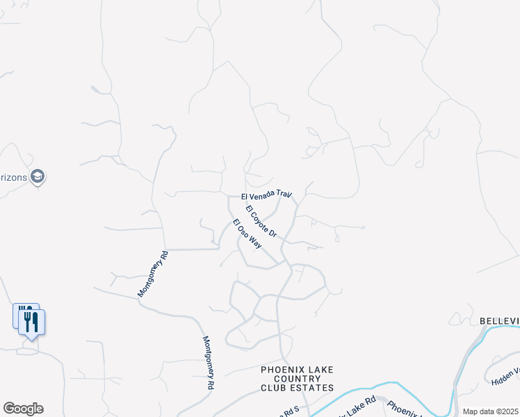 map of restaurants, bars, coffee shops, grocery stores, and more near 21847 El Coyote Drive in Sonora