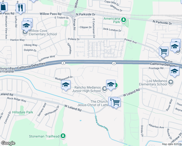 map of restaurants, bars, coffee shops, grocery stores, and more near 2112 Camelia Court in Pittsburg