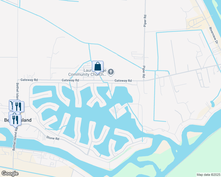 map of restaurants, bars, coffee shops, grocery stores, and more near 16 Grey Whale Place in Bethel Island