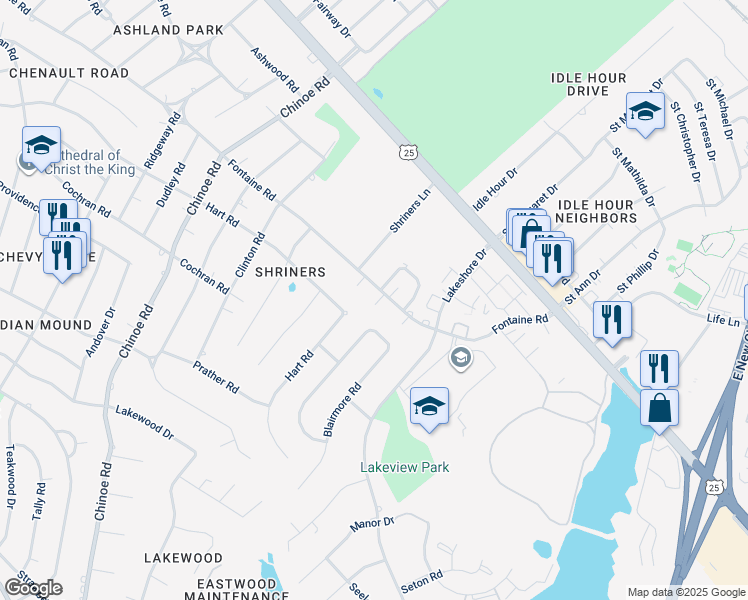 map of restaurants, bars, coffee shops, grocery stores, and more near 2018 Fontaine Road in Lexington