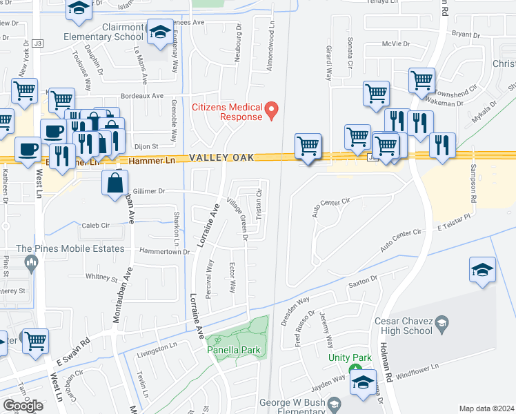 map of restaurants, bars, coffee shops, grocery stores, and more near 7118 Tristan Circle in Stockton