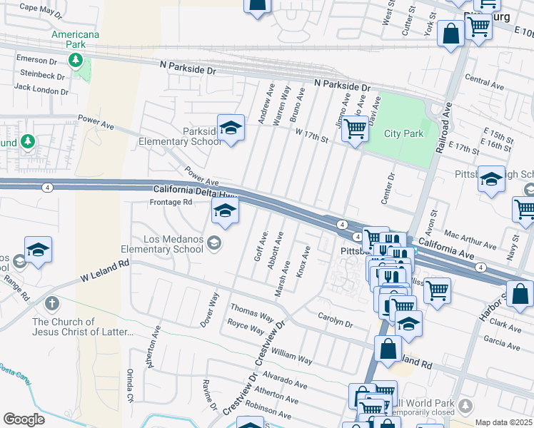 map of restaurants, bars, coffee shops, grocery stores, and more near 2106 Goff Avenue in Pittsburg