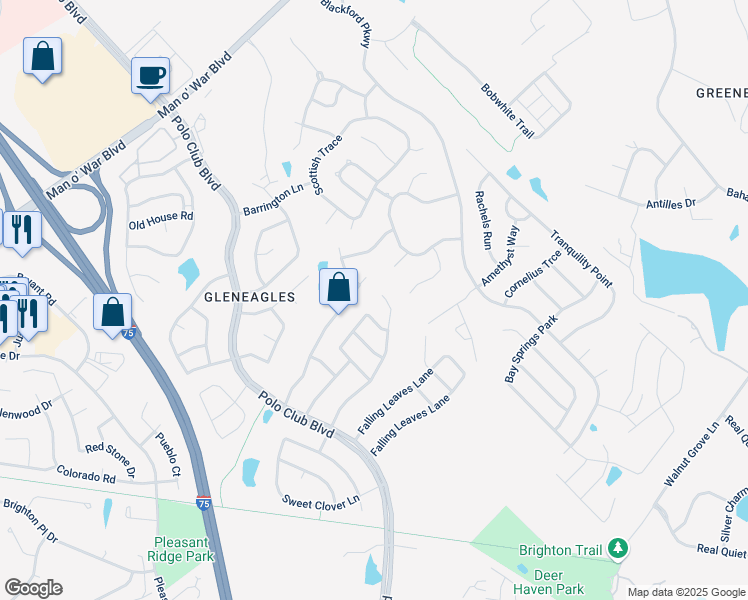 map of restaurants, bars, coffee shops, grocery stores, and more near 2397 Ice House Way in Lexington