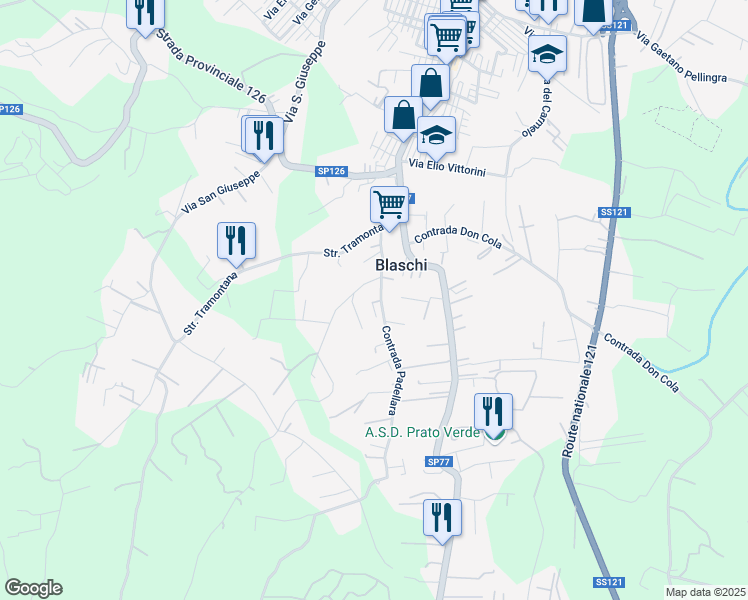 map of restaurants, bars, coffee shops, grocery stores, and more near 52 Contrada Don Cola in Blaschi