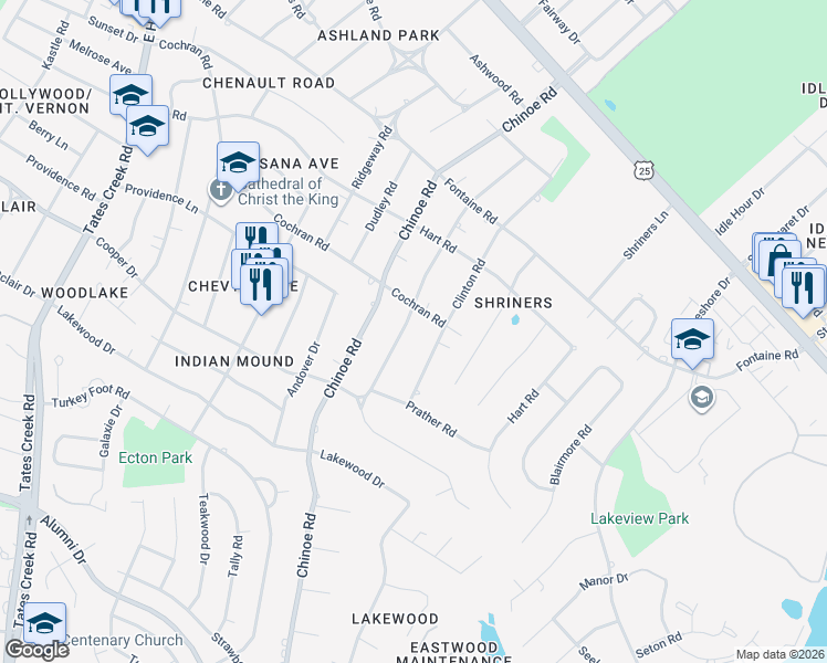map of restaurants, bars, coffee shops, grocery stores, and more near 504 Culpepper Road in Lexington