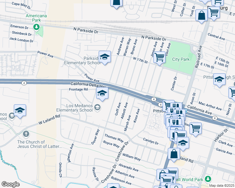 map of restaurants, bars, coffee shops, grocery stores, and more near 2105 Burton Avenue in Pittsburg