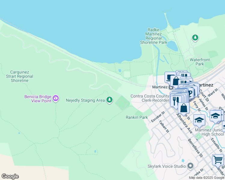map of restaurants, bars, coffee shops, grocery stores, and more near 1654 Carquinez Scenic Drive in Martinez