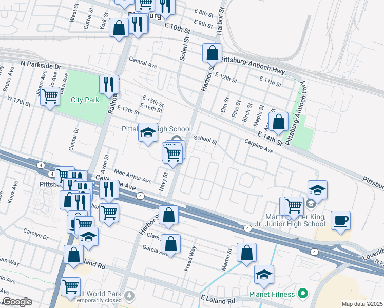 map of restaurants, bars, coffee shops, grocery stores, and more near 66 Belle Harbor Circle in Pittsburg