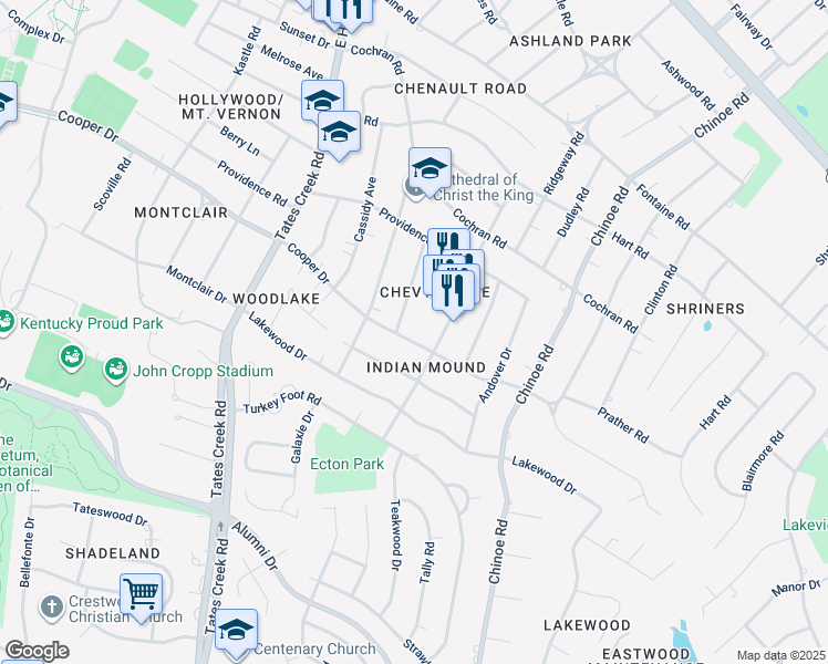 map of restaurants, bars, coffee shops, grocery stores, and more near 1133 Cooper Drive in Lexington