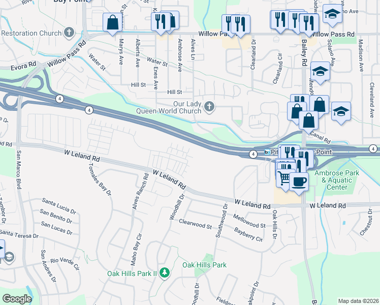 map of restaurants, bars, coffee shops, grocery stores, and more near California Delta Hwy in Pittsburg