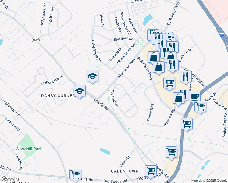 map of restaurants, bars, coffee shops, grocery stores, and more near 2812 Red Leaf Dr in Lexington