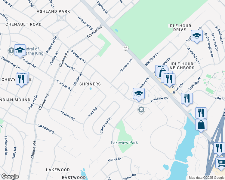 map of restaurants, bars, coffee shops, grocery stores, and more near 2018 Fontaine Road in Lexington