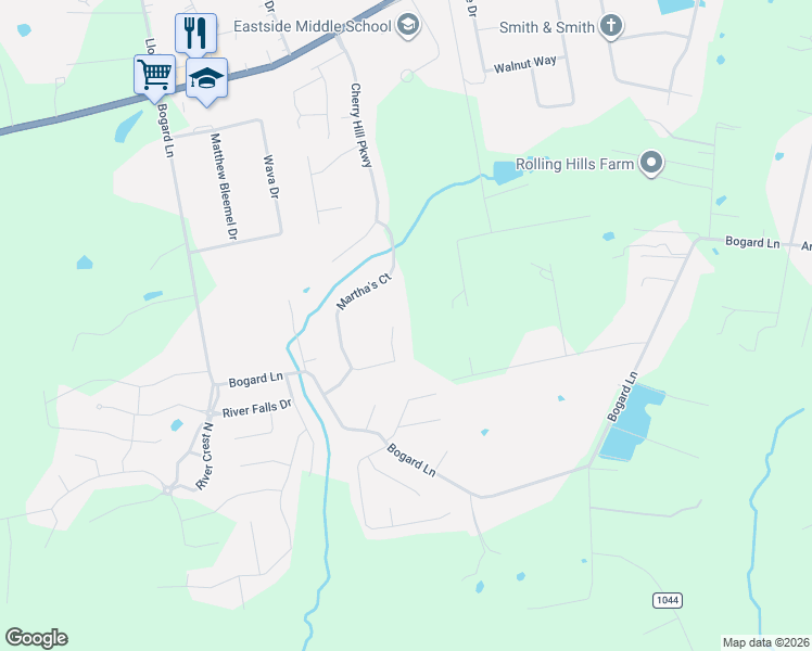 map of restaurants, bars, coffee shops, grocery stores, and more near 701 Martha's Court in Mount Washington