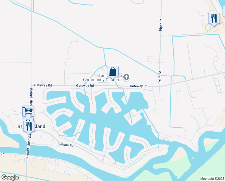 map of restaurants, bars, coffee shops, grocery stores, and more near 3113 Delta Coves Drive in Bethel Island