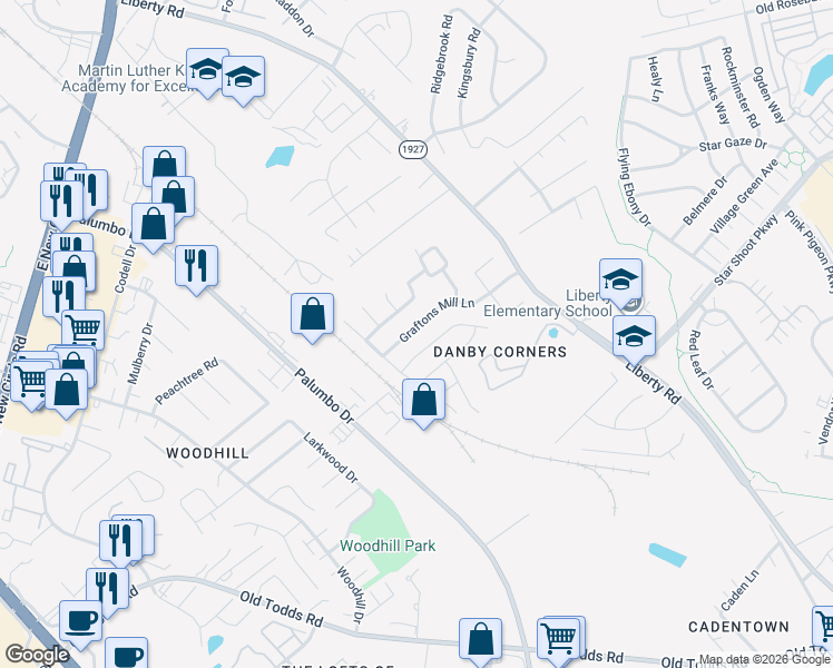 map of restaurants, bars, coffee shops, grocery stores, and more near 688 Graftons Mill Lane in Lexington