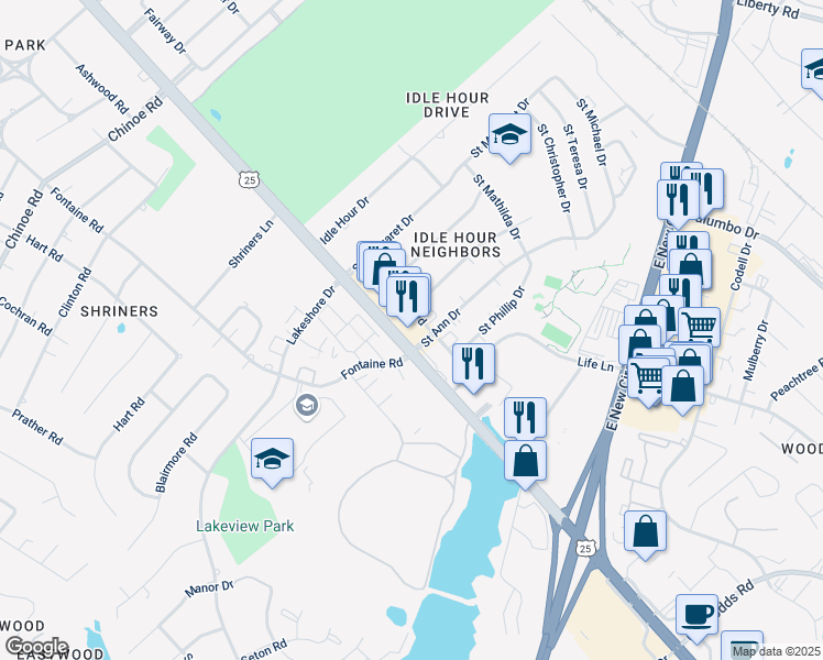 map of restaurants, bars, coffee shops, grocery stores, and more near 2195a Richmond Road in Lexington