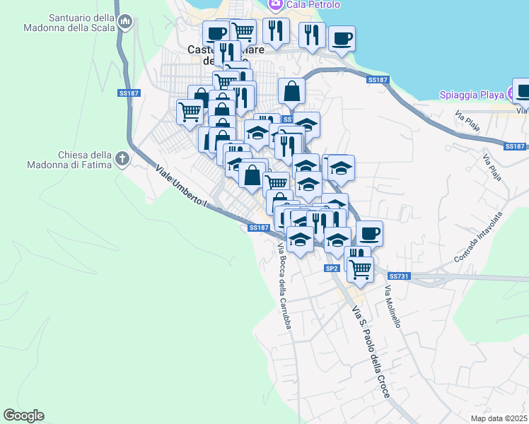 map of restaurants, bars, coffee shops, grocery stores, and more near 134 Via Francesco Crispi in Castellammare del Golfo